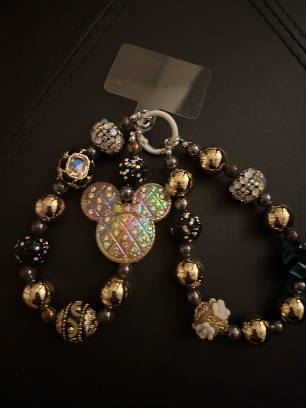 Luxury Jeweled Beaded Bag Charm Iridescent Mouse Purse Charm Keychain